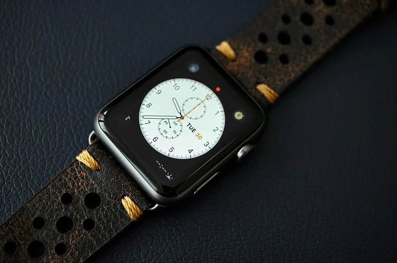 AWBF24-D2 GOLD handgefertigt Vintage Leder Uhrenarmband incl. Lugs Adapter für Apple Watch 1 und 2 (oder Apple Watch Sport) 42mm oder 38mm – Bild 3