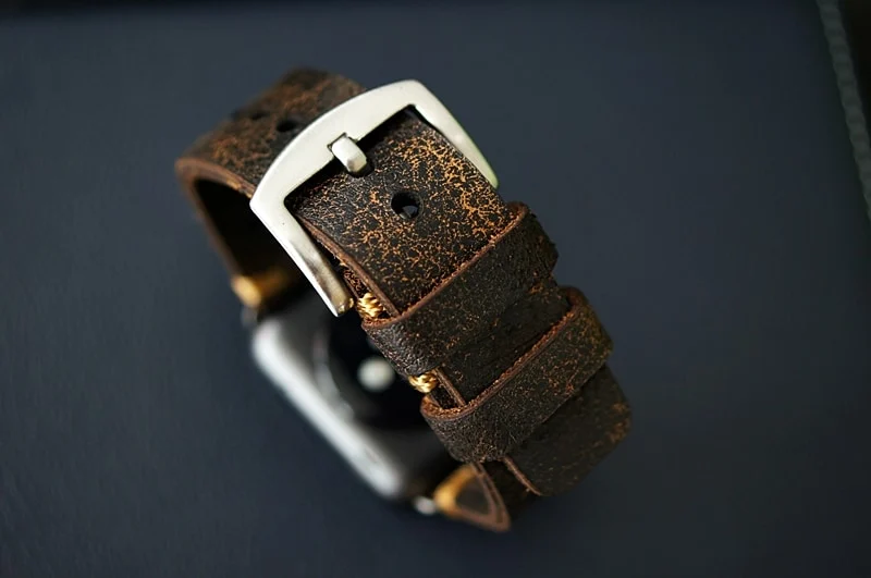 AWBF24-D2 GOLD handgefertigt Vintage Leder Uhrenarmband incl. Lugs Adapter für Apple Watch 1 und 2 (oder Apple Watch Sport) 42mm oder 38mm – Bild 4