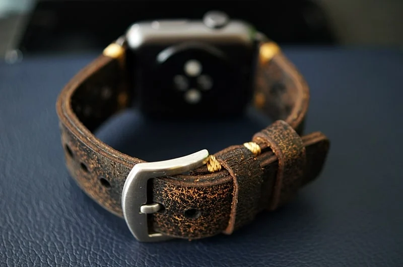 AWBF24-D2 GOLD handgefertigt Vintage Leder Uhrenarmband incl. Lugs Adapter für Apple Watch 1 und 2 (oder Apple Watch Sport) 42mm oder 38mm – Bild 5