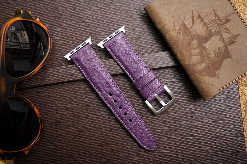 Handgefertigtes Uhrenarmband 4 aus Straußenbauchleder inkl. Bandadapter und Schließe für Apple Watch Serie 1 2 3 4