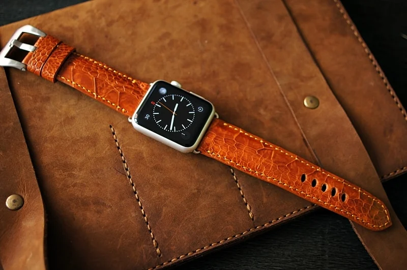 Handmade Ostrich Leg Strap incl. Lugs Adapter for Apple Watch (or Apple Watch Sport) 42mm or 38mm