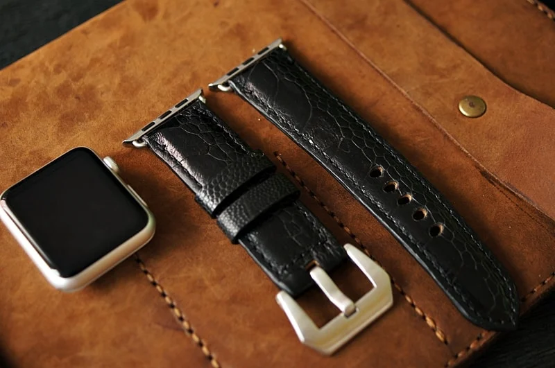 Handmade Ostrich Leg Strap 1 incl. Lugs Adapter for Apple Watch (or Apple Watch Sport) 42mm or 38mm