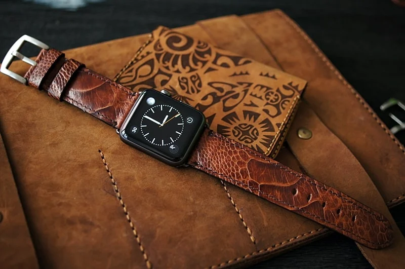 Handmade Ostrich Leg Strap 2 incl. Lugs Adapter for Apple Watch (or Apple Watch Sport) 42mm or 38mm