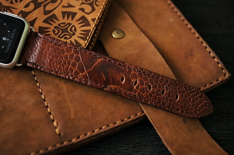 Handmade Ostrich Leg Strap 2 incl. Lugs Adapter for Apple Watch (or Apple Watch Sport) 42mm or 38mm – image 3