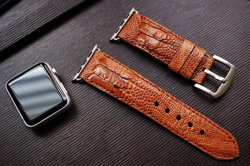 Handmade Ostrich Leg Strap 3 incl. Lugs Adapter for Apple Watch (or Apple Watch Sport) 42mm or 38mm