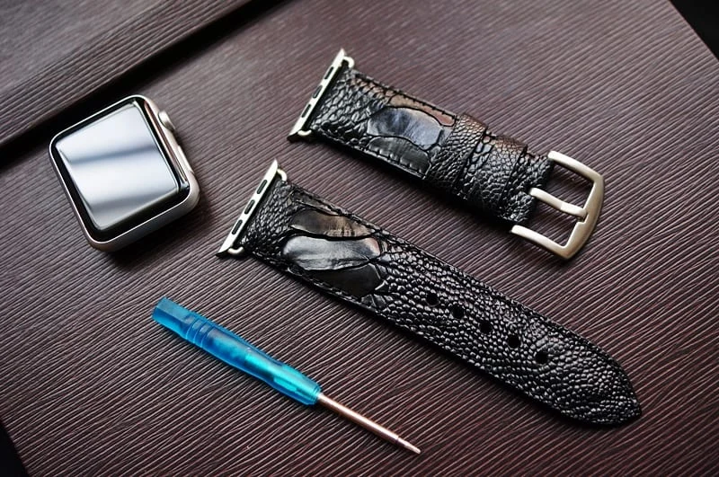 Handmade Ostrich Leg Strap 6 incl. Lugs Adapter + Buckle for Apple Watch (or Apple Watch Sport) 42mm or 38mm