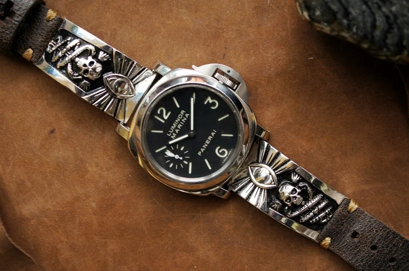 Skull Eyes Sterlingsilber 925 Anhänger Uhrenarmband ( 2-teilig) für Panerai oder Apple Watch 1 2 3