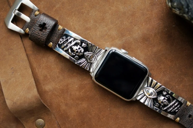 Skull Eyes versilbert Anhänger Uhrenarmband ( 2-teilig) für Panerai oder Apple Watch 1 2 3