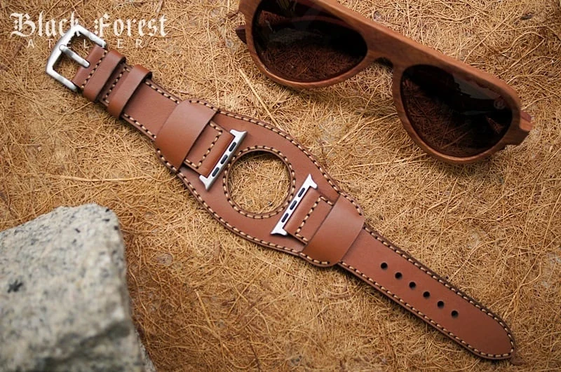 AWBF09 -CUFF Handmade Leather Strap incl. Lugs Adapter for Apple Watch 1 series and 2 Series (or Apple Watch Sport) 42mm or 38mm