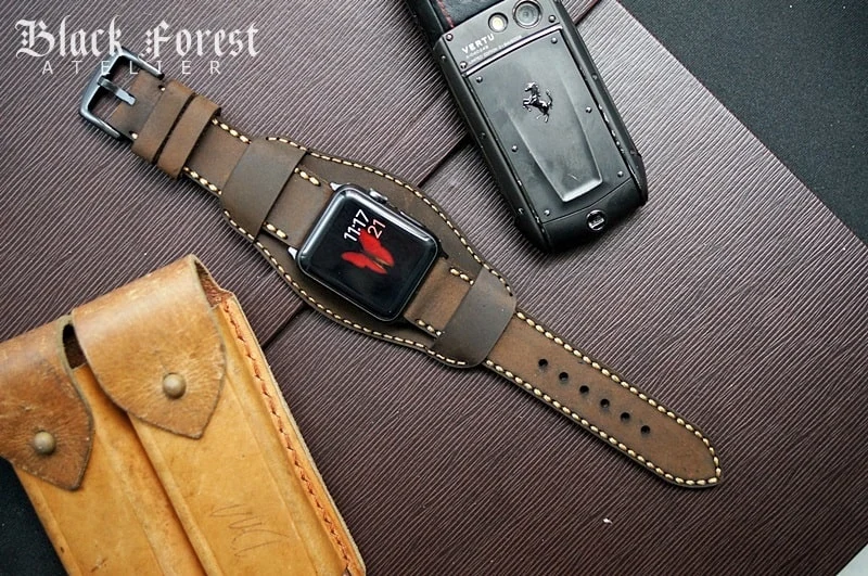 AWBF18 -D5 CUFF handgefertigt Leder Uhrenarmband incl. Lugs Adapter für Apple Watch 1 Serie und 2 Serie (oder Apple Watch Sport) 42mm oder 38mm