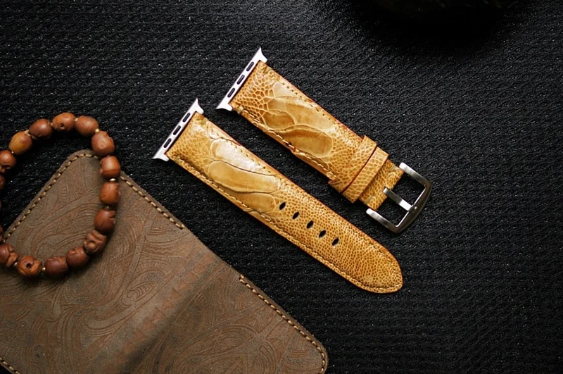 Handmade Ostrich Leg Strap 6 incl. Lugs Adapter + Buckle for Apple Watch (or Apple Watch Sport) 42mm or 38mm