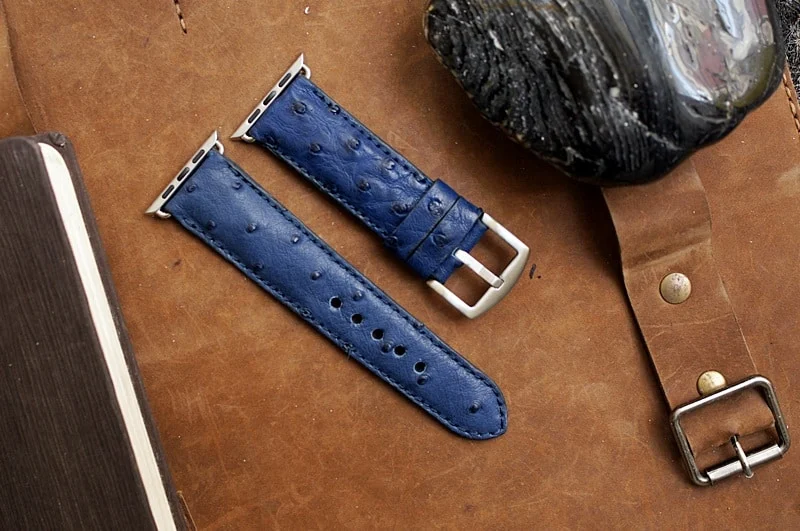 Handgefertigtes Uhrenarmband 2 aus Straußenbauchleder inkl. Bandadapter und Schließe für Apple Watch Serie 1 2 3 4