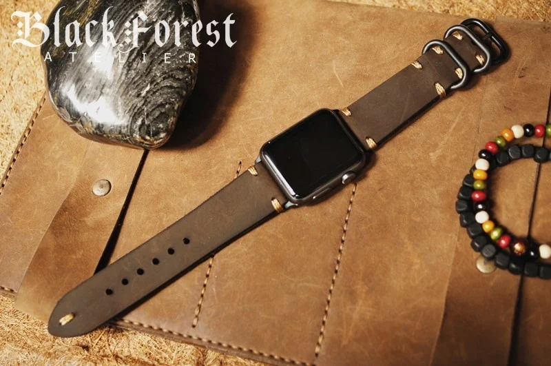 Maßanfertigung: NATO-Uhrenarmband aus Vintage-Leder inkl. Bandadapter und Schließe für Apple Watch (oder Sport) 42mm oder 38mm AW-NATO-BF15-D5 – Bild 2