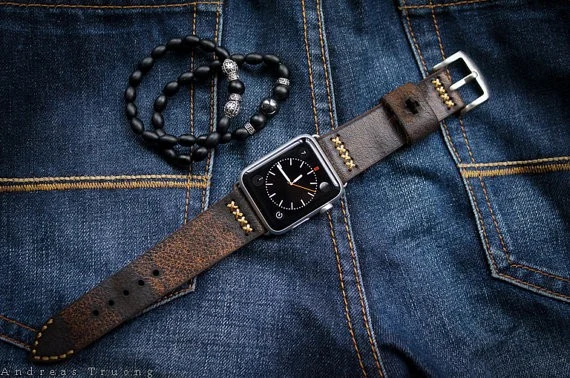 AWBF02-D2 Handmade Vintage Leather Strap incl. Lugs Adapter for Apple Watch Series 1 2 3 4