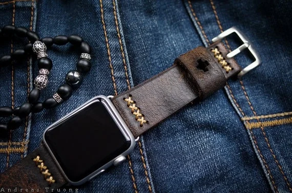 AWBF02-D2 handgefertigt Vintage Leder Uhrenarmband incl. Lugs Adapter für Apple Watch Serie 1 2 3 4 – Bild 4