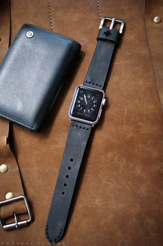 AWBF03-D123 handgefertigt Vintage Leder Uhrenarmband incl. Lugs Adapter für Apple Watch 1 Serie und 2 Serie (oder Apple Watch Sport) 42mm oder 38mm