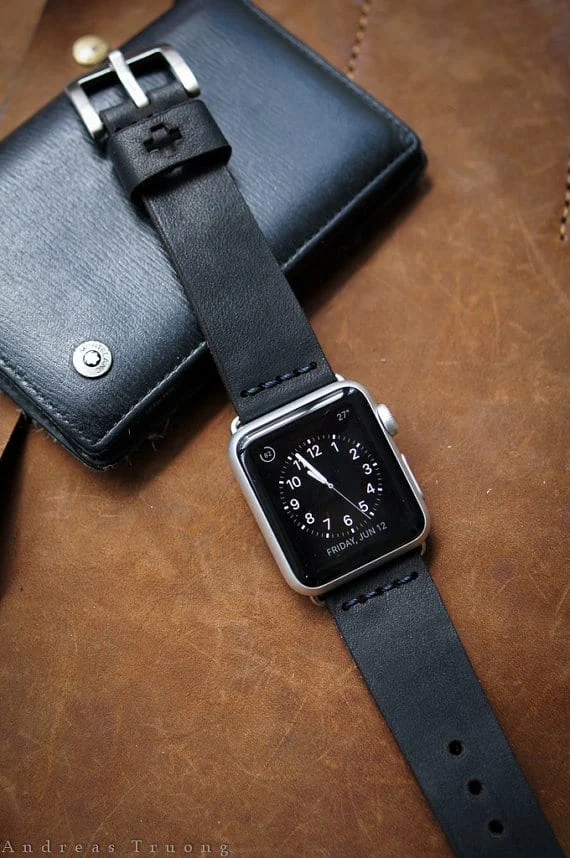 AWBF03-D123 handgefertigt Vintage Leder Uhrenarmband incl. Lugs Adapter für Apple Watch 1 Serie und 2 Serie (oder Apple Watch Sport) 42mm oder 38mm – Bild 4