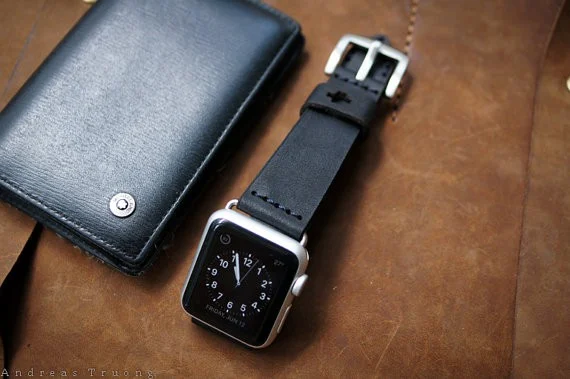 AWBF03-D123 handgefertigt Vintage Leder Uhrenarmband incl. Lugs Adapter für Apple Watch 1 Serie und 2 Serie (oder Apple Watch Sport) 42mm oder 38mm – Bild 3