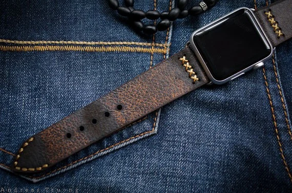 AWBF02-D2 handgefertigt Vintage Leder Uhrenarmband incl. Lugs Adapter für Apple Watch Serie 1 2 3 4 – Bild 3
