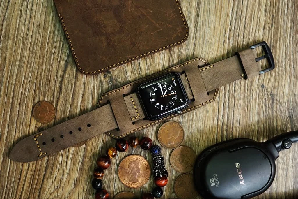 AWBF2626 -D3 CUFF handgefertigt Vintage Leder Uhrenarmband incl. Lugs Adapter für Apple Watch 1 Serie und 2 Serie (oder Apple Watch Sport) 42mm oder 38mm – Bild 2