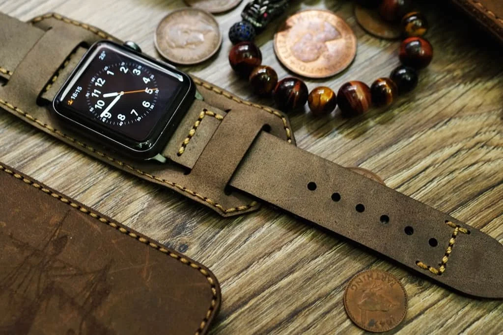 AWBF2626 -D3 CUFF handgefertigt Vintage Leder Uhrenarmband incl. Lugs Adapter für Apple Watch 1 Serie und 2 Serie (oder Apple Watch Sport) 42mm oder 38mm – Bild 3