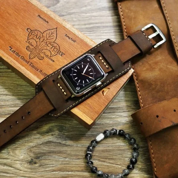 AWBF03-D5 CUFF handgefertigt Leder Cuff Band incl. Lugs Adapter für Apple Watch 1 Serie und 2 Serie (oder Apple Watch Sport) 42mm oder 38mm