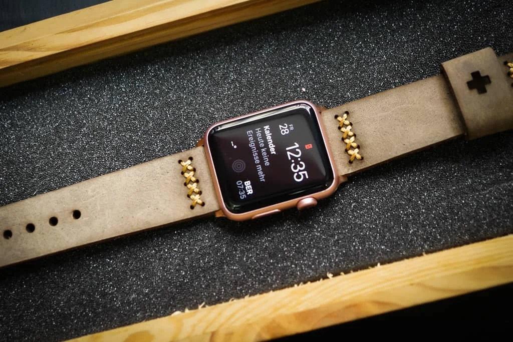 AWBF02-D3 handgefertigt Vintage Leder Uhrenarmband incl. Lugs Adapter für Apple Watch Serie 1 2 3 4 – Bild 2