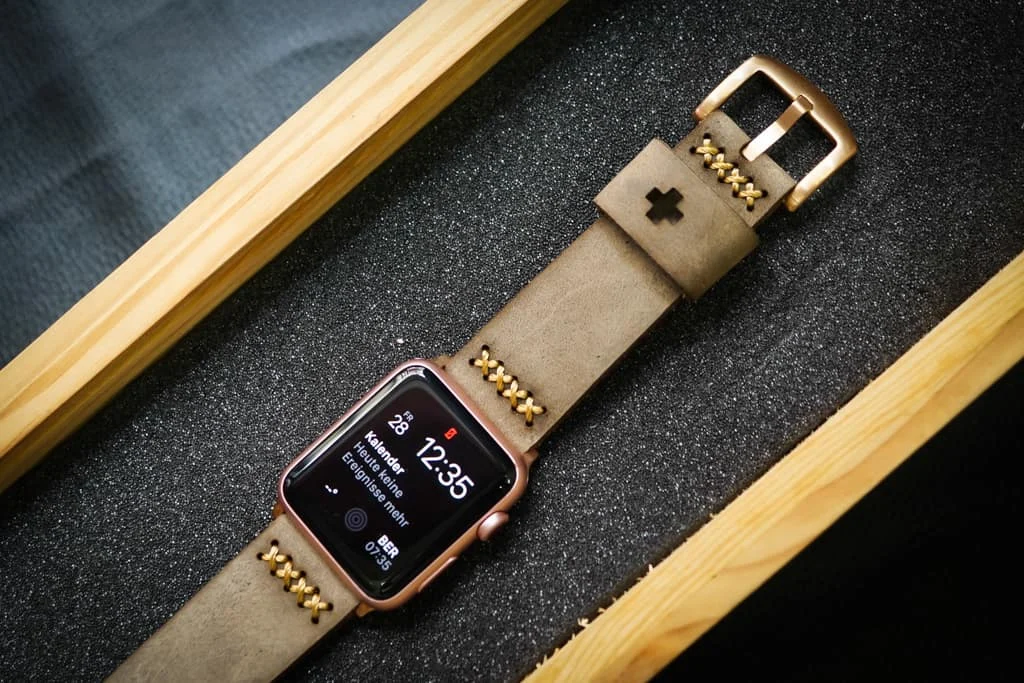 AWBF02-D3 handgefertigt Vintage Leder Uhrenarmband incl. Lugs Adapter für Apple Watch Serie 1 2 3 4 – Bild 3