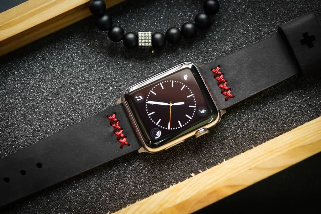 AWBF02-D123 RED handgefertigt Vintage Leder Uhrenarmband incl. Lugs Adapter für Apple Watch Serie 1 2 3 4 – Bild 3