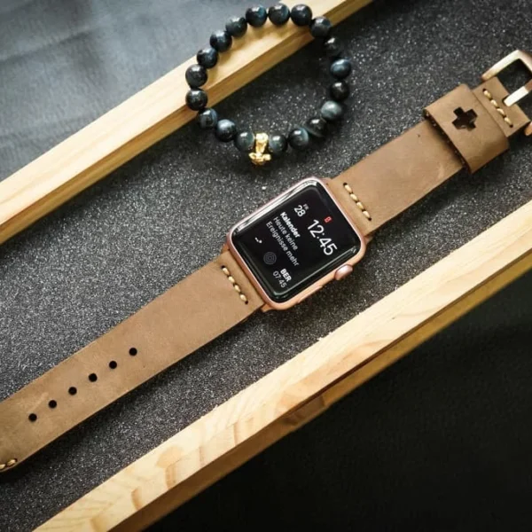 AWBF03-D48 Gold handgefertigt Vintage Leder Uhrenarmband incl. Lugs Adapter für Apple Watch 1 Serie und 2 Serie (oder Apple Watch Sport) 42mm oder 38mm