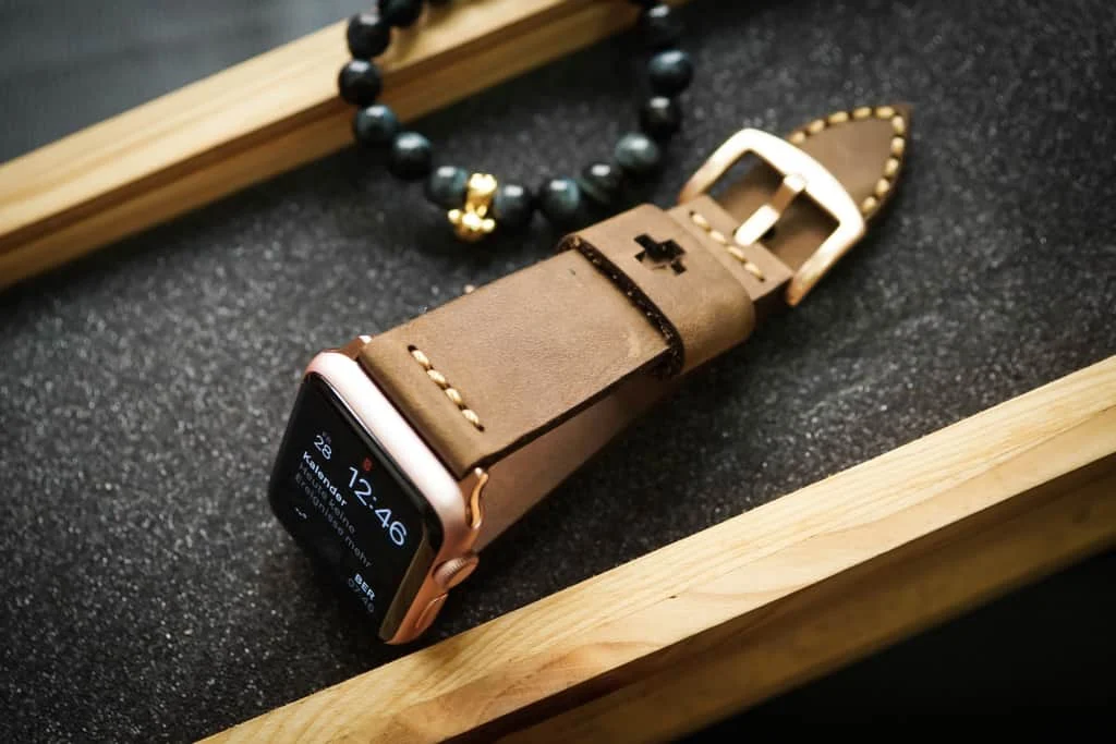 AWBF03-D48 Gold handgefertigt Vintage Leder Uhrenarmband incl. Lugs Adapter für Apple Watch 1 Serie und 2 Serie (oder Apple Watch Sport) 42mm oder 38mm – Bild 5