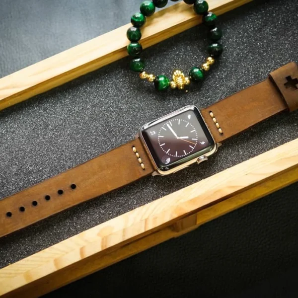 AWBF03-D5 Gold handgefertigt Vintage Leder Uhrenarmband incl. Lugs Adapter für Apple Watch 1 Serie und 2 Serie (oder Apple Watch Sport) 42mm oder 38mm
