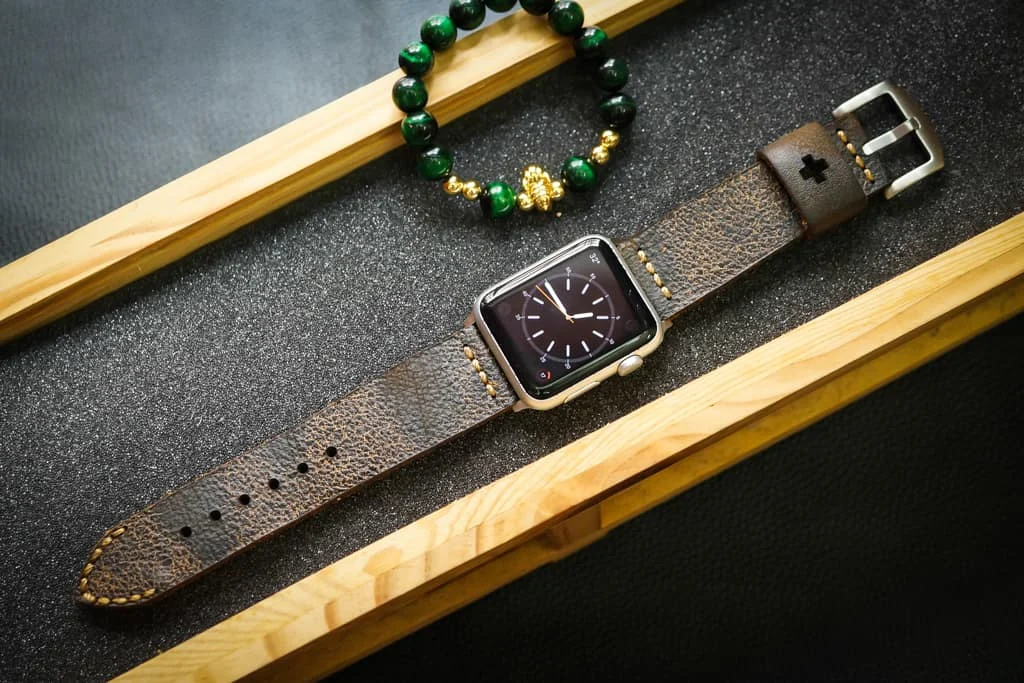 AWBF03-D2 handgefertigt Vintage Leder Uhrenarmband incl. Lugs Adapter für Apple Watch 1 Serie und 2 Serie (oder Apple Watch Sport) 42mm oder 38mm
