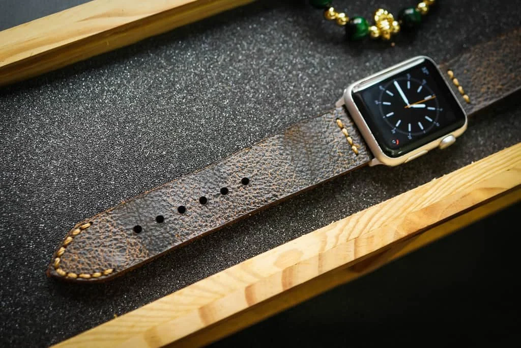 AWBF03-D2 handgefertigt Vintage Leder Uhrenarmband incl. Lugs Adapter für Apple Watch 1 Serie und 2 Serie (oder Apple Watch Sport) 42mm oder 38mm – Bild 4