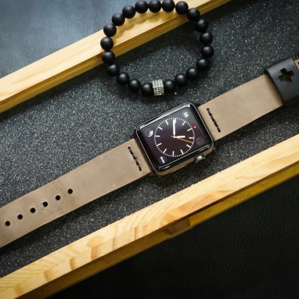 AWBF03-D3 Black handgefertigt Vintage Leder Uhrenarmband incl. Lugs Adapter für Apple Watch 1 Serie und 2 Serie (oder Apple Watch Sport) 42mm oder 38mm