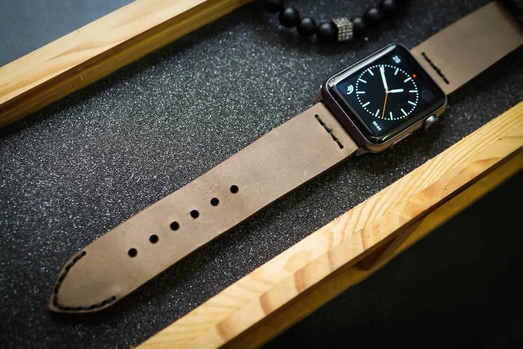 AWBF03-D3 Black handgefertigt Vintage Leder Uhrenarmband incl. Lugs Adapter für Apple Watch 1 Serie und 2 Serie (oder Apple Watch Sport) 42mm oder 38mm – Bild 4
