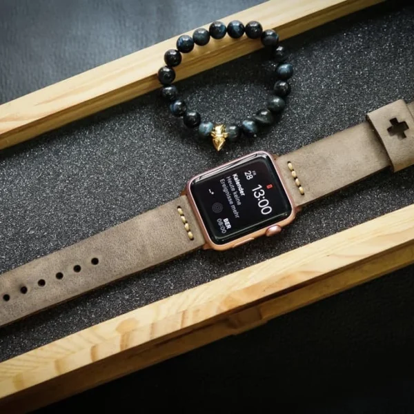 AWBF03-D3 Gold handgefertigt Vintage Leder Uhrenarmband incl. Lugs Adapter für Apple Watch 1 Serie und 2 Serie (oder Apple Watch Sport) 42mm oder 38mm