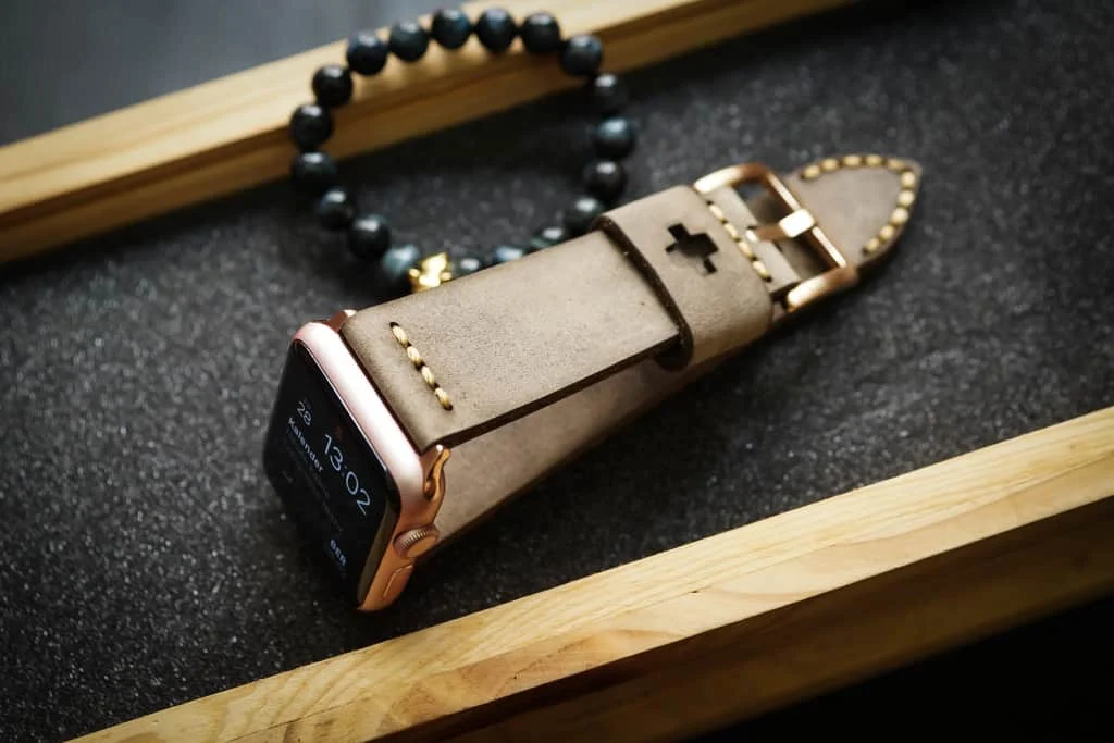 AWBF03-D3 Gold handgefertigt Vintage Leder Uhrenarmband incl. Lugs Adapter für Apple Watch 1 Serie und 2 Serie (oder Apple Watch Sport) 42mm oder 38mm – Bild 5