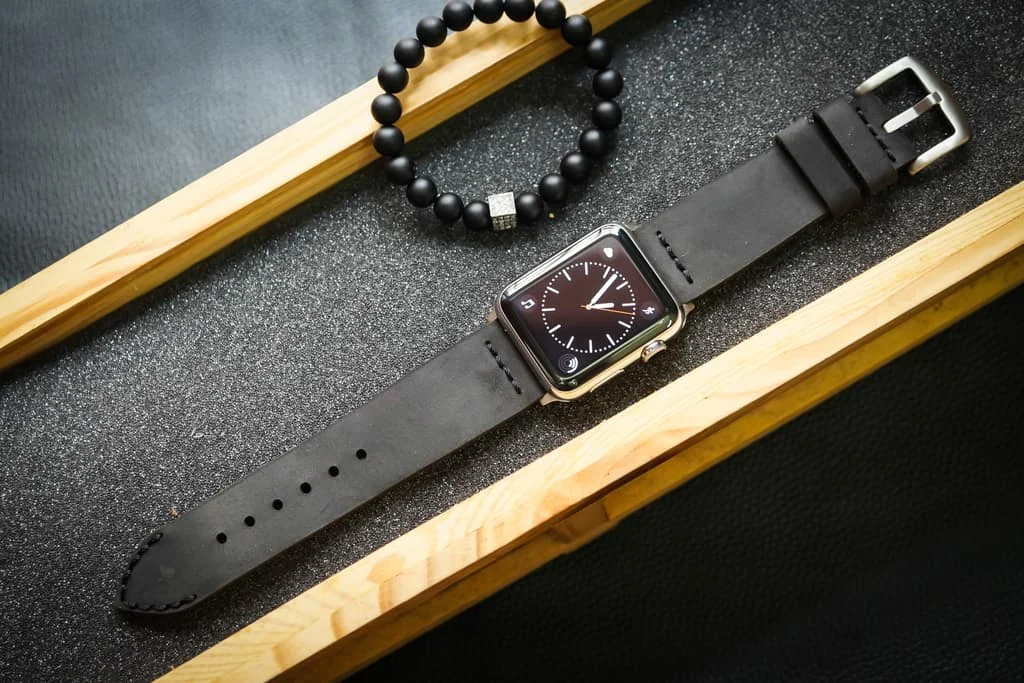 AWBF03-D123 2K Gold handgefertigt Vintage Leder Uhrenarmband incl. Lugs Adapter für Apple Watch 1 Serie und 2 Serie (oder Apple Watch Sport) 42mm oder 38mm