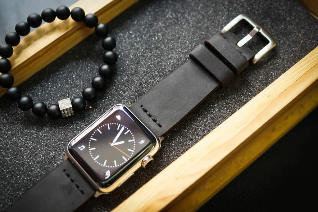 AWBF03-D123 2K Gold handgefertigt Vintage Leder Uhrenarmband incl. Lugs Adapter für Apple Watch 1 Serie und 2 Serie (oder Apple Watch Sport) 42mm oder 38mm – Bild 2