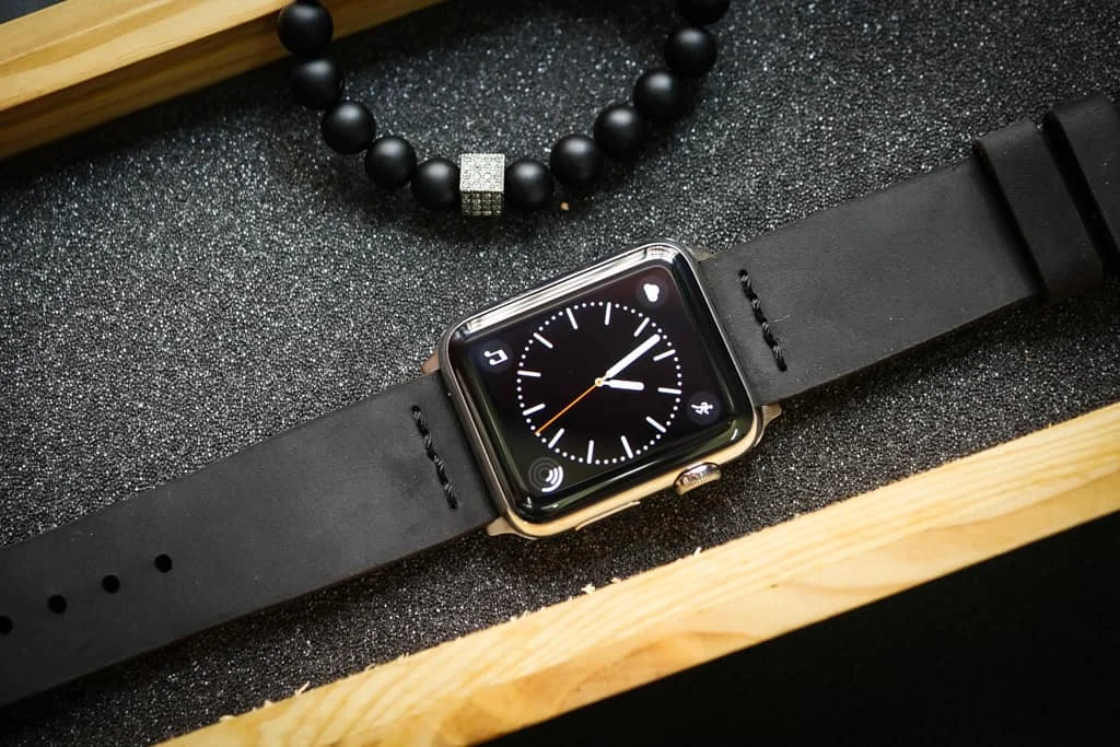 AWBF03-D123 2K Gold handgefertigt Vintage Leder Uhrenarmband incl. Lugs Adapter für Apple Watch 1 Serie und 2 Serie (oder Apple Watch Sport) 42mm oder 38mm – Bild 3