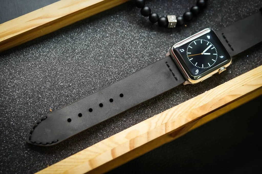 AWBF03-D123 2K Gold handgefertigt Vintage Leder Uhrenarmband incl. Lugs Adapter für Apple Watch 1 Serie und 2 Serie (oder Apple Watch Sport) 42mm oder 38mm – Bild 4