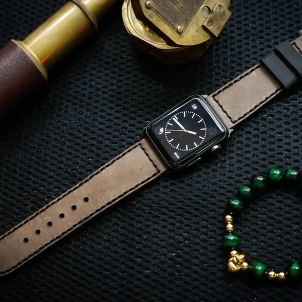 AWBF04-D3 Black handgefertigt Vintage Leder Uhrenarmband incl. Lugs Adapter für Apple Watch 1 Serie und 2 Serie (oder Apple Watch Sport) 42mm oder 38mm