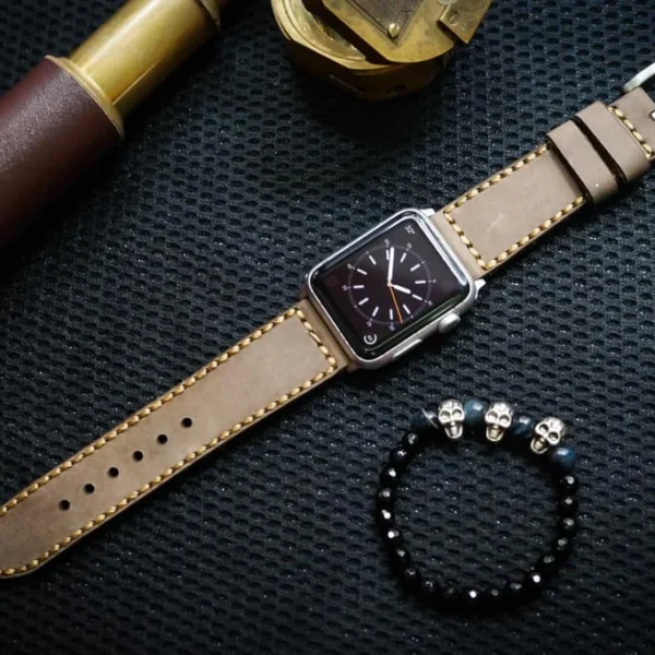 AWBF04-D3 Gold handgefertigt Vintage Leder Uhrenarmband für Apple Watch Serie 1,2,3,4,5,6,7,8,Ultra,SE Uhrenarmband Band