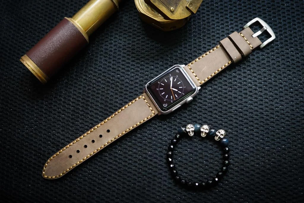AWBF04-D3 Gold handgefertigt Vintage Leder Uhrenarmband für Apple Watch Serie 1,2,3,4,5,6,7,8,Ultra,SE Uhrenarmband Band