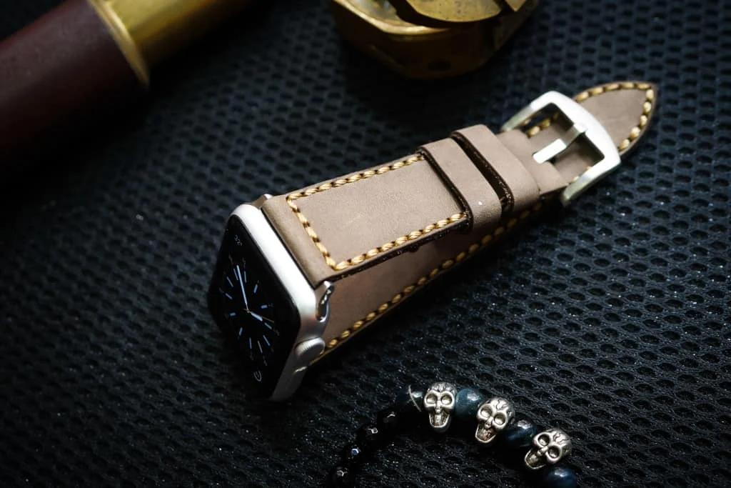 AWBF04-D3 Gold handgefertigt Vintage Leder Uhrenarmband für Apple Watch Serie 1,2,3,4,5,6,7,8,Ultra,SE Uhrenarmband Band – Bild 5