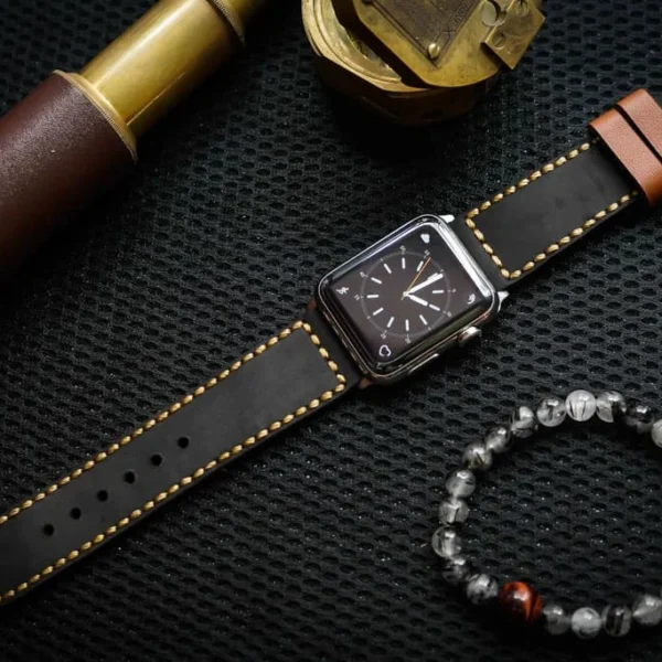 AWBF04-D123 Gold handgefertigt Vintage Leder Uhrenarmband incl. Lugs Adapter für Apple Watch 1 Serie und 2 Serie (oder Apple Watch Sport) 42mm oder 38mm