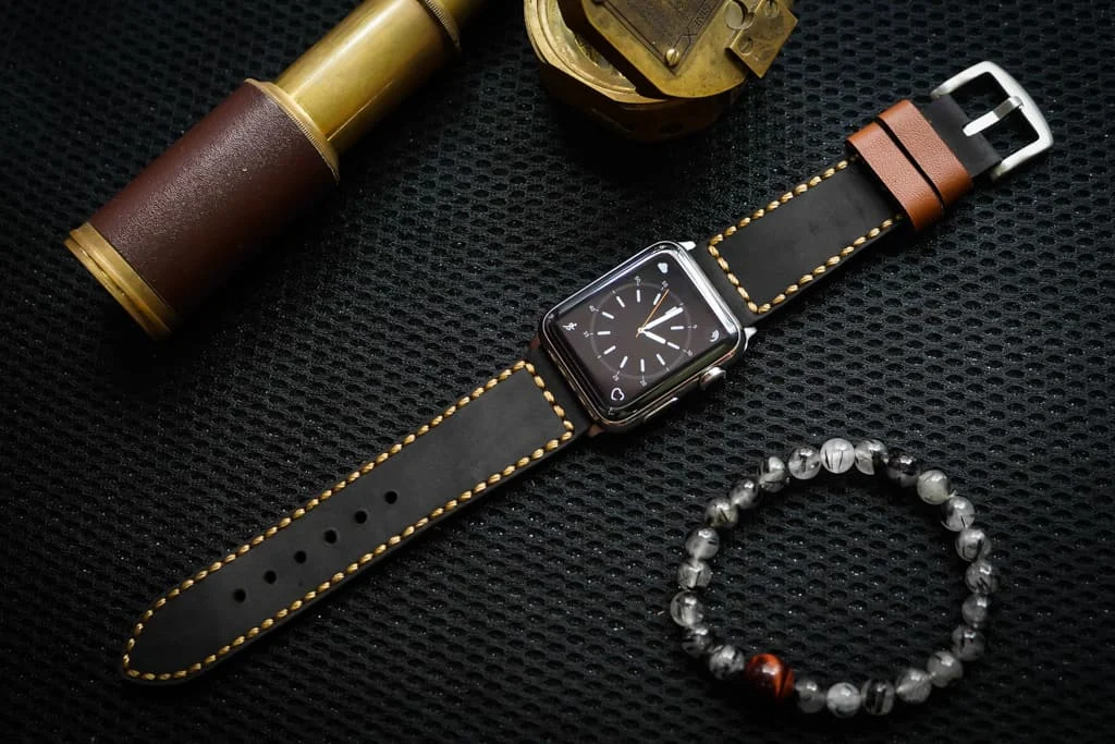 AWBF04-D123 Gold handgefertigt Vintage Leder Uhrenarmband incl. Lugs Adapter für Apple Watch 1 Serie und 2 Serie (oder Apple Watch Sport) 42mm oder 38mm
