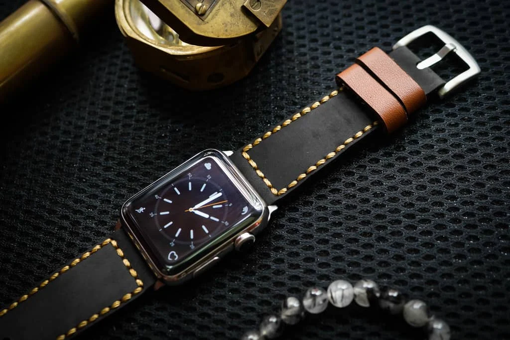 AWBF04-D123 Gold handgefertigt Vintage Leder Uhrenarmband incl. Lugs Adapter für Apple Watch 1 Serie und 2 Serie (oder Apple Watch Sport) 42mm oder 38mm – Bild 2