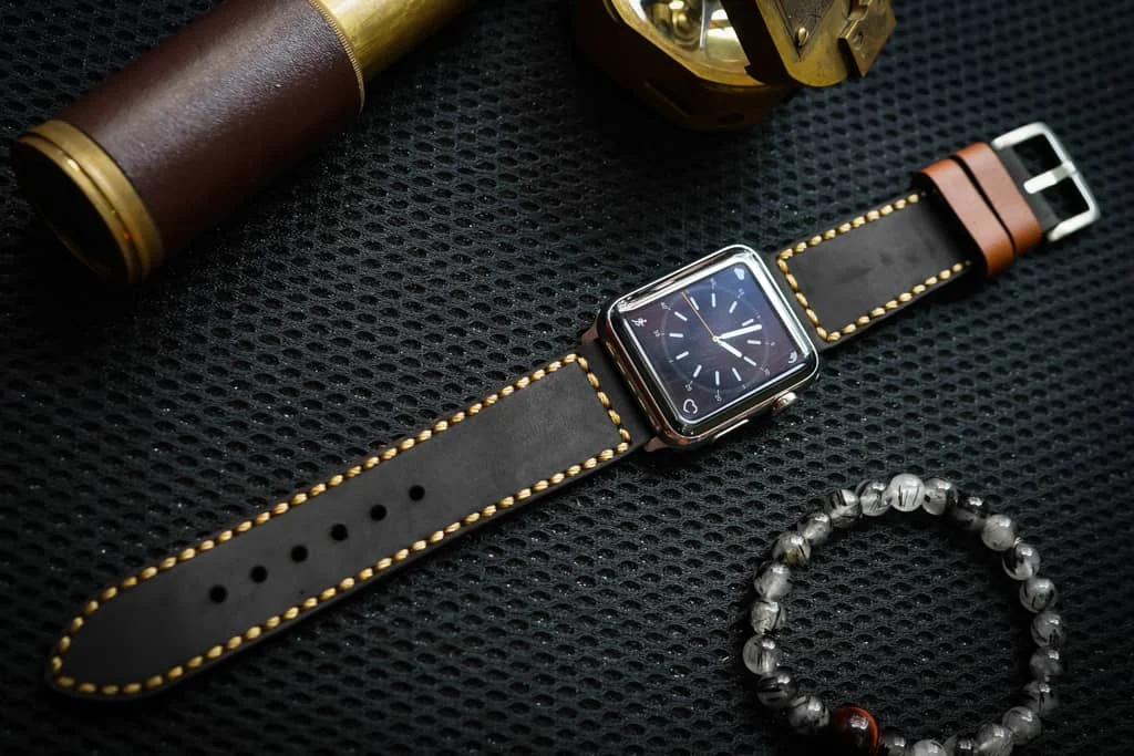 AWBF04-D123 Gold handgefertigt Vintage Leder Uhrenarmband incl. Lugs Adapter für Apple Watch 1 Serie und 2 Serie (oder Apple Watch Sport) 42mm oder 38mm – Bild 5